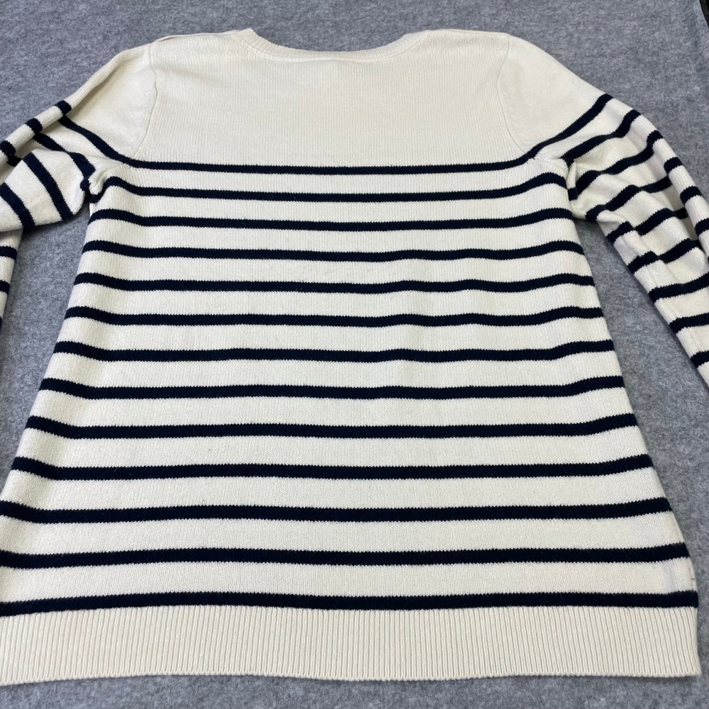J. Jill Womens Small Tall Striped Button Shoulder Crewneck Sweater Cream Navy - Picture 11 of 15